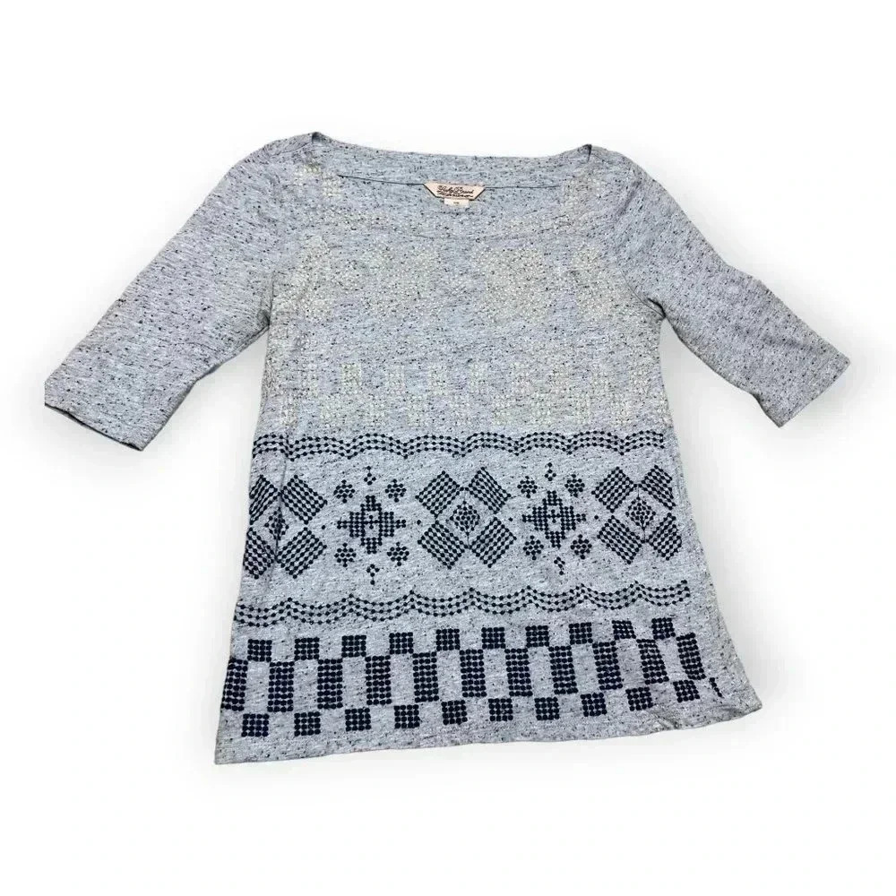 Lucky Brand Womens Blue Embroidered Bohemian‎ Top Sz XS Boho Textured